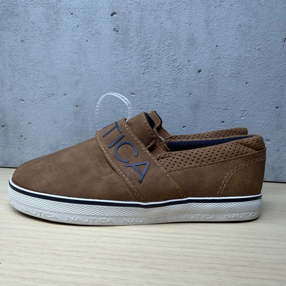 Nautica Orinoco Brown Leather slip On Dress Shoe Sneaker Toddler Size 10‎